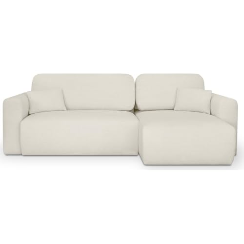 HOMIFAB Canapé d'angle réversible Convertible 4 Places avec Coffre de Rangement en Tissu écru - Davis