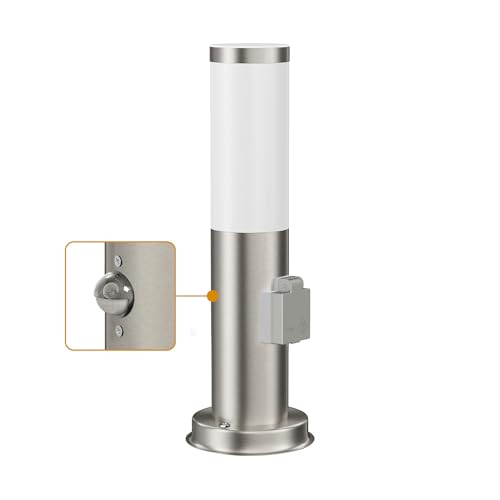 ledscom.de Wegelicht Pollerleuchte Gartenleuchte PORU Sensor außen IP44 38cm chrom 1xE27 max.15W Steckdose