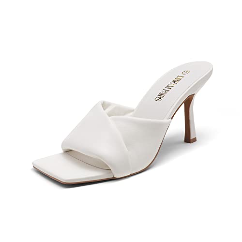 DREAM PAIRS Women’s High Stilettos Heels Mules Open Square Toe Slip On Comfort Sexy Dress Pumps Sandals Fashion Casual Prom Dress Shoes 6 White