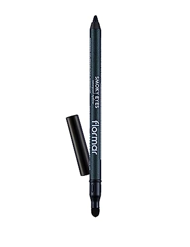 Flormar Smoky Eyes - Delineador de ojos impermeable con aplicador de esponja, lápiz de ojos altamente pigmentado para ojos ahumados y líneas precisas, 3 caqui oscuro