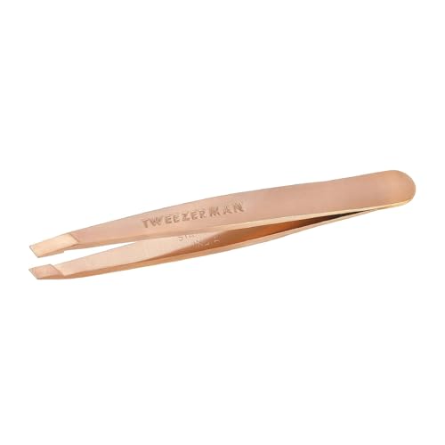 Tweezerman Rose Gold Mini Slant Tweezer - Tweezers for Eyebrows, Travel Tweezers for Eyebrows, Facial Hair
