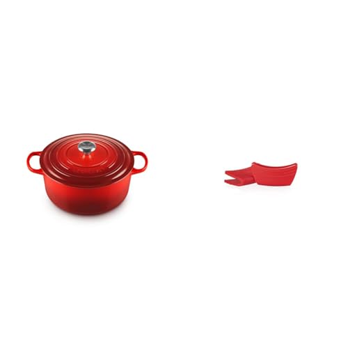Le Creuset Cocotte redonda de hierro fundido, 28 cm, 6, 7 L, Todas Las Fuentes de Calor & Le Creuset Agarradores, Set de 2, Silicona, Adaptable, Resistente al calor hasta 250 grados Celsius
