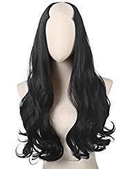Black Half Wig Clip in U part Body Wave Curl Thick Full Head Synthetic Hair Extensions Hairpiece For Women None Lace Front Cosaplay Wigs Kanekalon Heat Resistant Fiber SARLA 24" UW12&2