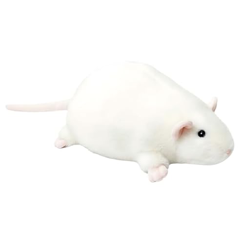 CRGANGZY Almohada de Peluche de Rata, Juguete Teddy Realista con Tela de Algodón Súper Suave de PP, Muñeco Muco de Ratsón Gordo y Tierno para Decoración en Habitación, Sofá y Oficina (Blanco 40cm)