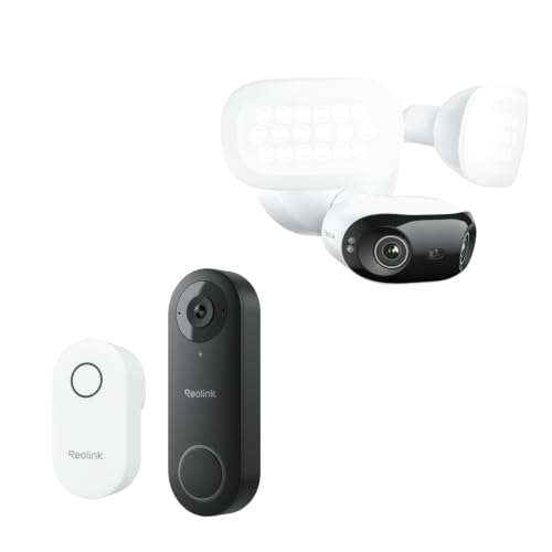 Image of Reolink Wired Video Doorbell + Elite Floodlight WiFi Outdoor Camera 4K, Dual Lens 180 FOV, 2K+ 5MP Smart Doorbell Camera with Chime