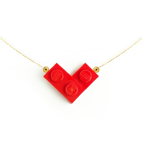 RE-DO BRICKS Red Bricking Heart Choker with 16’ Golden String - Aesthetic Colorful original Brick Jewelry Matching your Style-Cute, Handcrafted