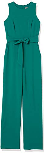 Vince Camuto Women's Kors Crepe Topstitch Jumpsuit with Tied Waist, Emerald, 8