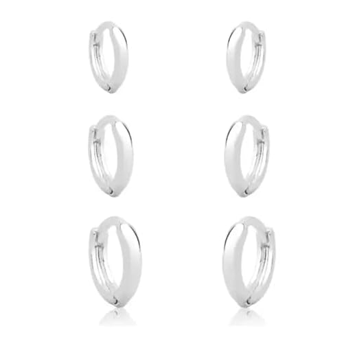 Trio Brinco Argola lisa Aro fino banhada Prata 925 delicada