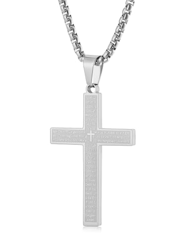 Aretas Silber Kreuz Halskette für Herren Jungen Kinder Cross Necklace Chain Men Boys Kids Kreuz Anhänger Kette mit 20 Zoll Schmuck Edelstahl Weihnachten Geschenke Männer