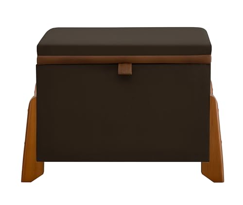 Puff Baú Preto com Pés de Madeira Versátil e Chic