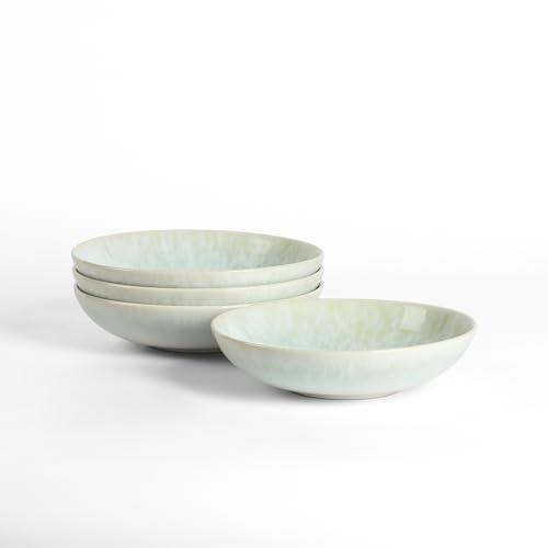 Image of Stone Lain Riley 4-Piece Pasta Bowl Set Stoneware, Bowls, Dishwasher and Microwave Safe, Dish Set for 4, Seafoam