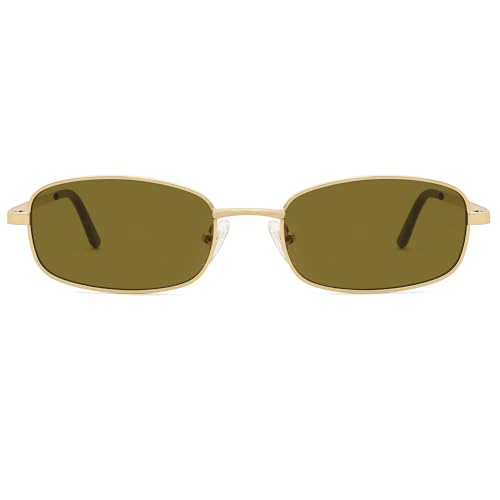 SOJOS Small Y2k Trendy Rectangle Sunglasses Womens Mens Rich Gold/Green