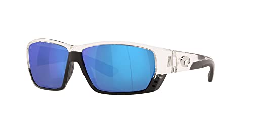 Costa Del Mar Men's Tuna Alley Polarized Rectangular Sunglasses, Crystal/Grey Blue Mirrored Polarized-580G, 62 Mm #TOP1
