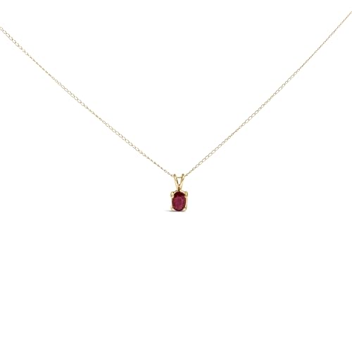 14K Yellow Gold 6x4MM Oval Shaped Red Ruby Solitaire Pendant Necklace