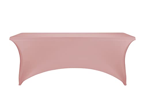 Image of FORLIFE Spandex Table Cover - Fitted 6ft Rectangular Tablecloth, Stretch Patio Table Cover for Wedding, Banquet, Party (Dusty Pink)