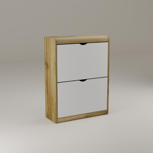 Image of beAAtho Zento Shoe Cabinet with Tilt-Out Drawers | Modern Wooden Shoe Organizer for Home & Office | Durable & Elegant | DIY | (Wotan Oak- Biege)