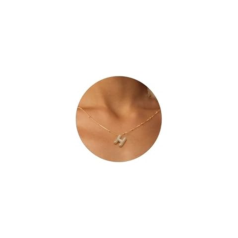 LEXODY Bubble Letter Necklace Gold for Women, Dainty 14K Gold A-Z Diamond Balloon Initial Necklaces Trendy Simple Chunky Cubic Zirconia Alphabet Necklace Waterproof Jewelry for Women Gifts Cover