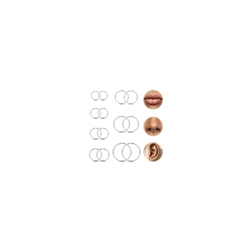 LOLIAS 20G Fake Nasenring Piercing Ohr Silber Helix Piercings Silber Chirurgenstahl Ohrpiercing Nasenpiercing Ring Knorpel Ohrringe Septum Helix Ring Daith Rook Conch Tragus Piercing Set 6-14mm