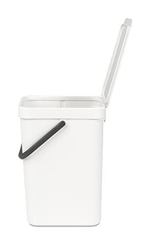 Brabantia Sort & Go Kitchen Recycling Can (3.2 Gal/White) Stackable Waste Organiser With Handle & Removable Lid, Easy Clean, Fixtures Included For Wall/Cupboard Mounting #TOP1