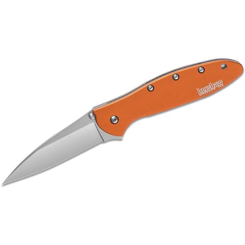 Kershaw Leek, Orange Pocket Knife (1660OR), 3 Bead-Blasted High-Performance Sandvik 14C28N Steel Blade, Orange Anodized Aluminum Handle, SpeedSafe Assisted Opening, Liner and Tip Lock Slider; 2.4 OZ