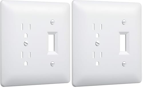 Image of TayMac 2400W 2000 Series Masque 2-Gang Paintable Decorator Duplex Electrical Outlet Cover and Toggle Switch Wall Plate, 2-Pack, White