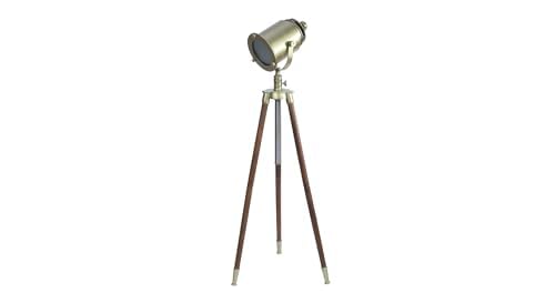 Image of PRISTINE INTERIORS Brown Fabric Shade Tripod Floor Lamp with Black Base Silver Metal Shade Tripod Floor Lamp with Beige Base (Amy Gold)