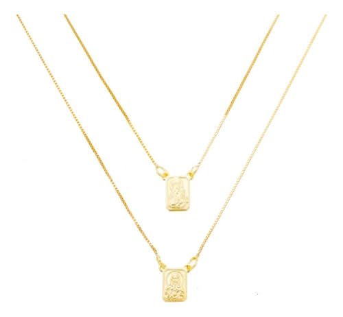 Kit Colar Escapulário Trio Brincos Argolas Cravejados Banhados a Ouro 18k