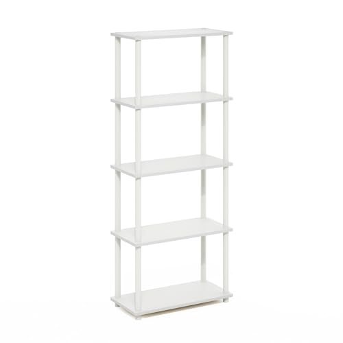 Image of Furinno Turn-N-Tube Storage Shelves, 5-Tier Book Shelf, Corner Shelf, Toolless Open Shelves, for Organization and Storage, Living Room, Garage, Home Office, White
