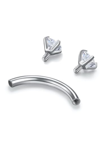 PiercingJ 16G 6-10MM Stainless Steel Cubic Zirconia Internally Thread Curved Barbell Eyebrow Vertical Labret Lip Bars Piercing Jewelry with Replacement Balls2