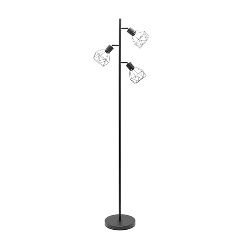 ValueLights | 3 Arm Matt Black Metal Floor Lamp with Geometric Basket Cage Shade for Living Room Lounge | Floor Lamps & Home Improvements Essential