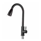 Kitchen Faucet Single Hole Pull Out Spout Kitchen Sink Mixer Tap Stream Sprayer Head Sink Mixer Tap Mounted Tool(Balck)
