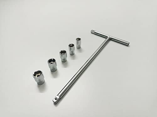 Image of 1 /4 inch T - Handle with 8, 9, 10, 11, 12 mm Sockets, Hardened Chrome Vanadium Steel, Anti-Slip & Anti-Corrosion properties Combination Set (Combo 3)