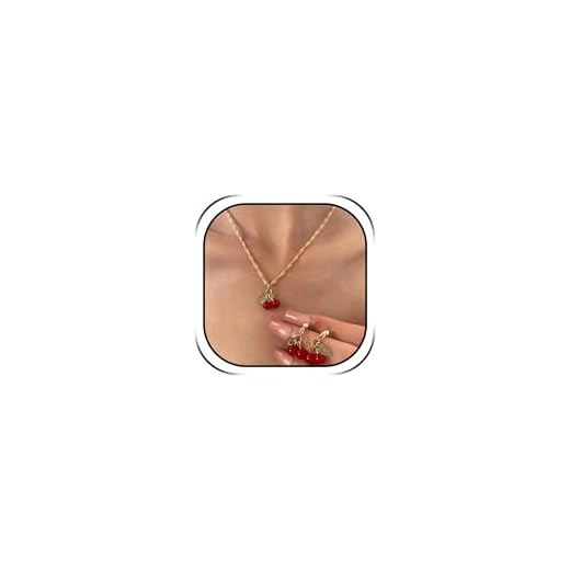 Conjunto de joias de cereja para mulheres, colar com pingente de frutas de verão e brincos combinando Y2K Estético rosa verde conjunto de joias para festa acessórios de presentes, Metal, Sem Pedra