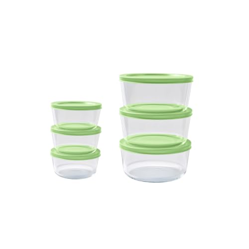 12-Piece Glass Food Storage Containers Set (6 Containers + 6 BPA-Free Lids) | 2-Cup & 4-Cup, Leakproof | Microwave, Freezer, Oven & Dishwasher Safe | Ideal for Meal Prep & Pantry Organization, green