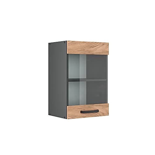 Vicco Küchenschrank Glas R-Line, Goldkraft Eiche/Anthrazit, 40 cm