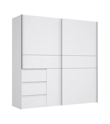 CAMBIA TUS MUEBLES CTM® Armario WINTER2 200 cm con Cajonera Exterior Integrada – Armario Puertas Correderas con Estantes y Barras de Colgar – Acabado Gris – 200,1 x 200,5 x 61,2 cm –(Blanco)
