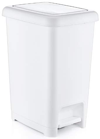 Muddy Hands Slim Plastic Foot Pedal Bin Home Bedroom Bathroom Kitchen Rubbish Recycling Waste Dustbin (White, 60 Litre)