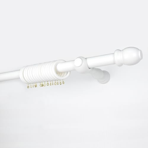 TENDAGGIMANIA Tringle Rideau BLANC en Bois Resistant - Diamètre 35 mm - Longeur: 300 CM - Barre Rideau Mouvement Manuel - Avec Anneaux et tous les Accessoires