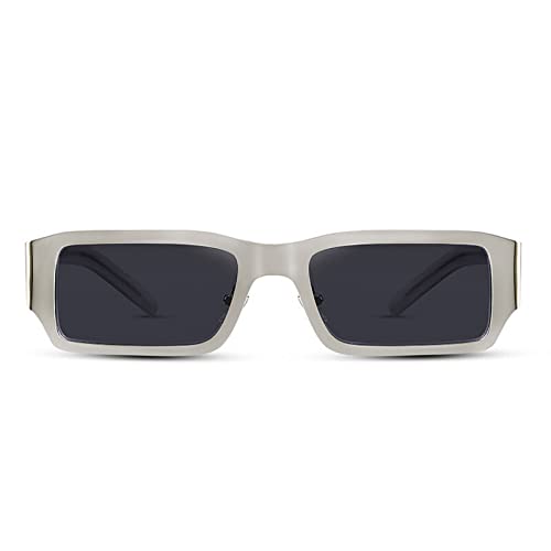 Rectangle Sunglasses Women Cool Girl 90s Retro Fashion Eyewear Vintage Wide Frame Sunnies UV400 Protection (Black)2