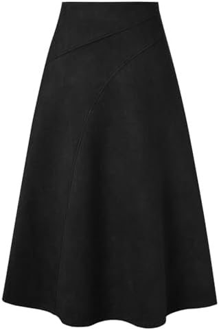 Kate Kasin Women's Elegant Thickened Suede Midi Skirt A-Line Skir...