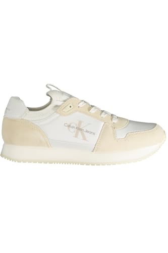 Calvin Klein Zapatillas para Hombre Runner Sneaker Sock Laceup de Nailon y Piel Deportivas, Blanco (Bright White/Eggshell), 41