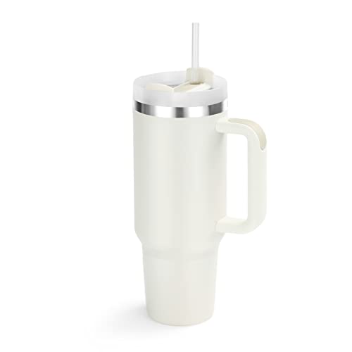 Jozelnk 40Oz Tumbler With Handle, Insulated Big Mug Wtih Straw And Lid, Stainless Steel Double Wall Vacuum Iced Coffee Cup (Cream) #TOP18