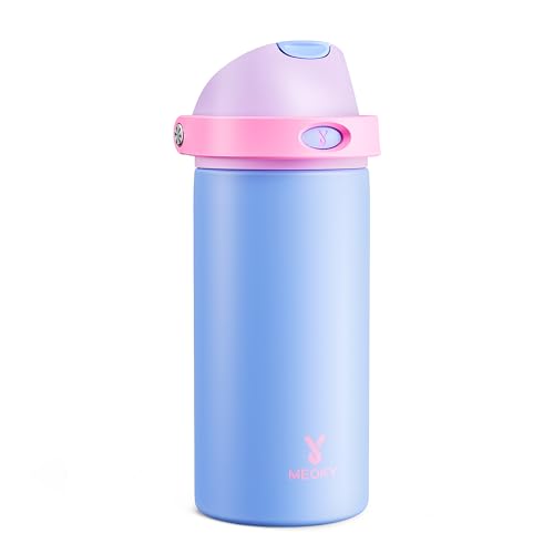 Image of 18 oz Insulated Water Bottle for Sports: Meoky Kids Water Bottle with 2-in-1 Straw and Spout Lid - Leak Proof, Cold for 24 Hours, Fits in Car Cup Holder for Girls School Travel, Hydrangea