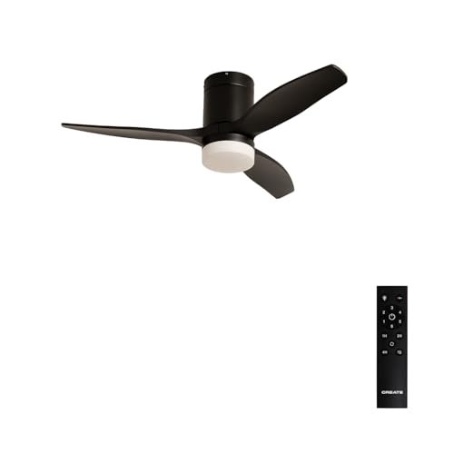 CREATE / WINDCALM S/Ventilateur de plafond ABS noir avec lumière et télécommande/Silencieux, Ø112 cm, 6 vitesses, 3 températures, minuterie, fonction...
