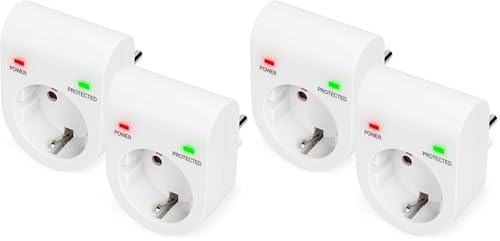 DIGITUS DN-95400 - Adaptateur de Protection Contre Les surtensions - 2 unités - 16 A / 230 V / 50 Hz - Max. 3.500 W - Indicateur d'état LED - Courant de Fuite Max. 13.500 A - Blanc (Lot de 2)