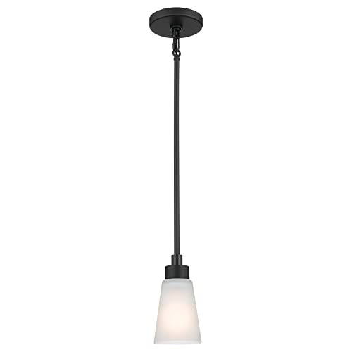 Kichler Erma Mini Pendant Light with Satin Etched Glass, Updated Traditional Ceiling Light for Kitchen Island, Black, (5" x 7.5")