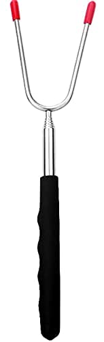 Magic Mart Marshmallow Roasting Sticks, 1 PCS 32-Inch Stainless Steel Telescopic Barbecue Forks with Wooden Handle, Travel Pouch, Cookware for Outdoor Campfire, Fire Pit, BBQ Grill