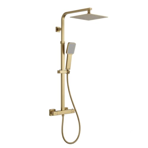 Arko bathroom Thermostatic Shower System | Thermostatic Shower Mixer Set with Overhead Rain Shower and Handheld Shower (Brass)