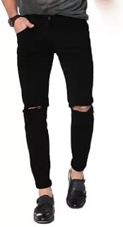 Comfits Men's Boys Black Stylish Jeans Knee Cut (28) Price In India