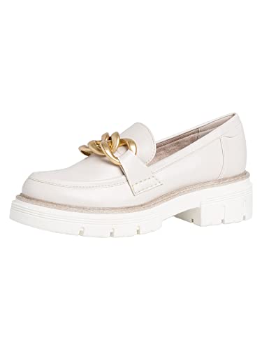 MARCO TOZZI Damen Loafer mit Absatz mit Plateausohle Vegan, Beige (Cream Gold), 38 EU